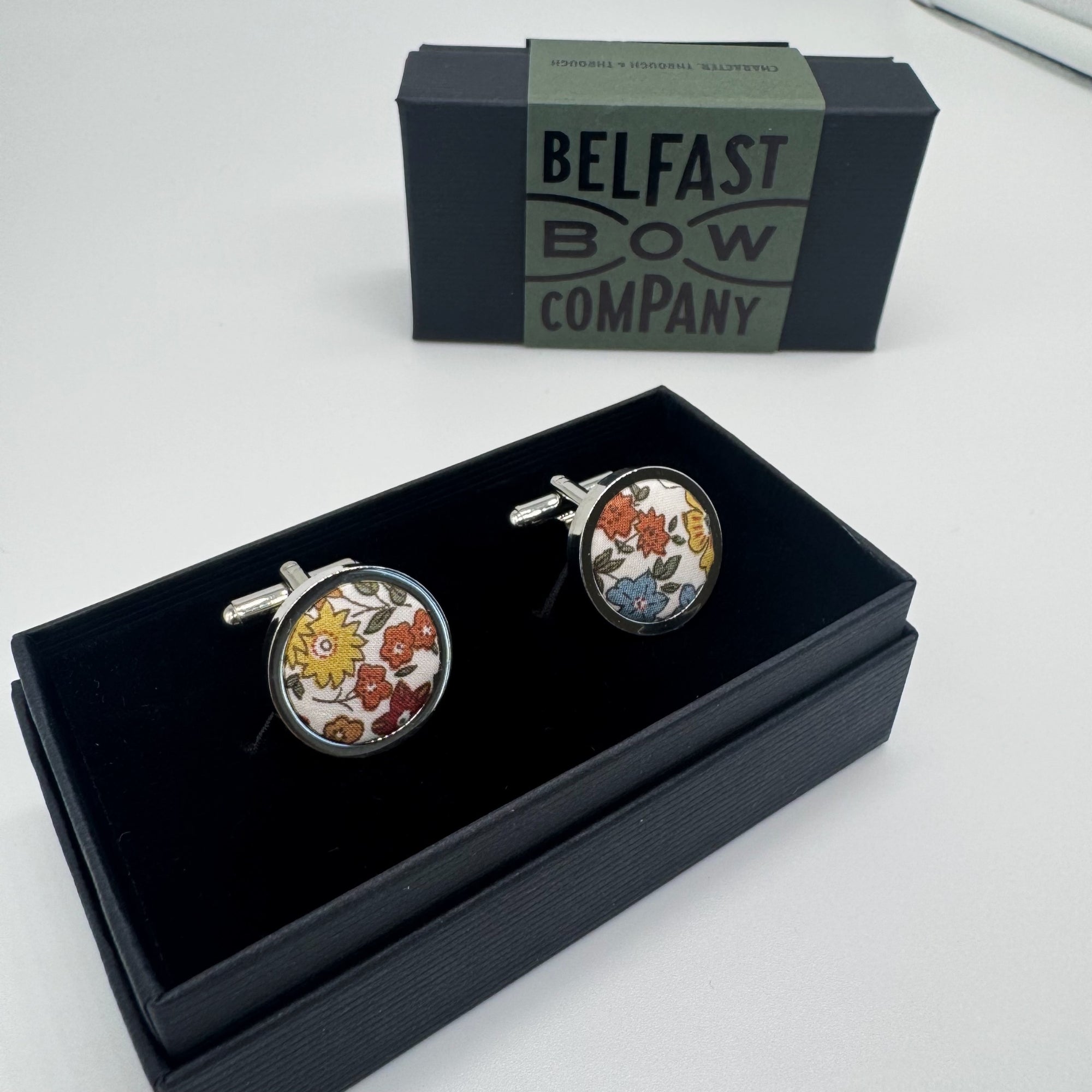 Liberty of London Cufflinks in Orange & Blue Ditsy Floral