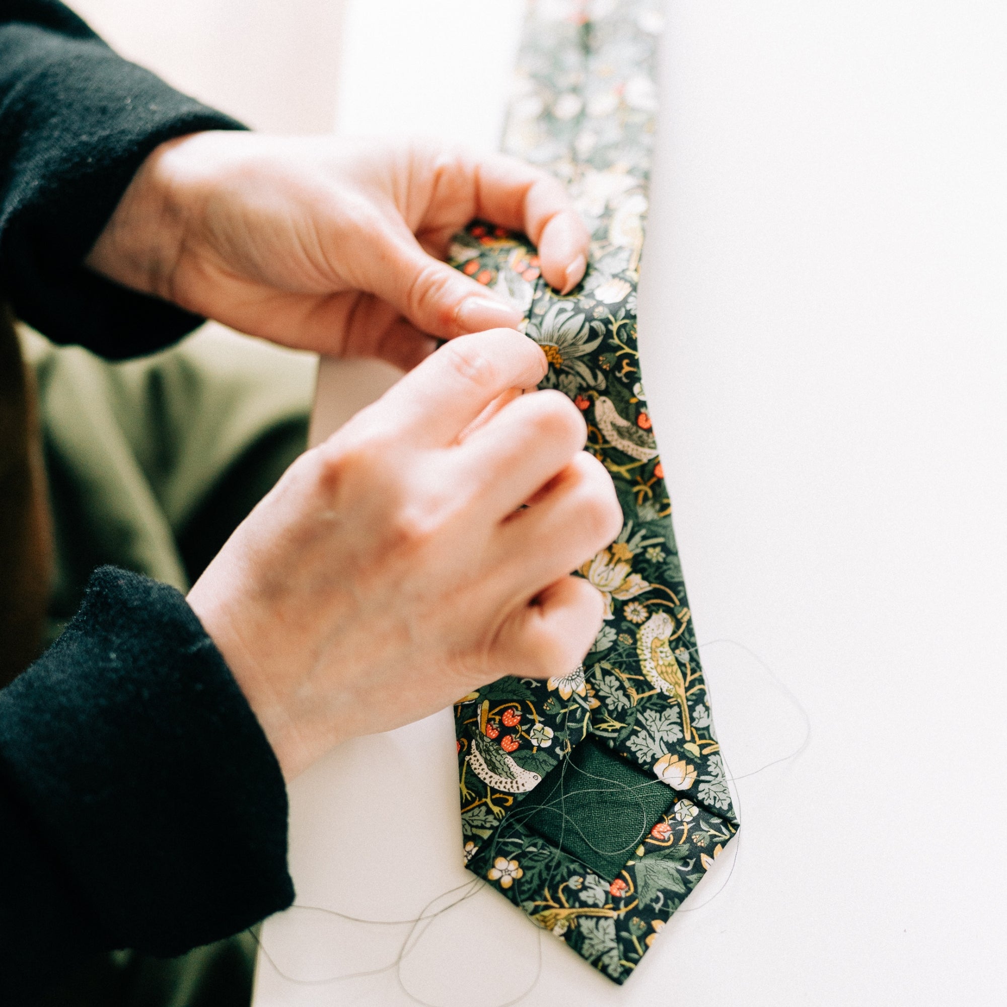 Liberty of London Tie in Dark Green Bird Motif