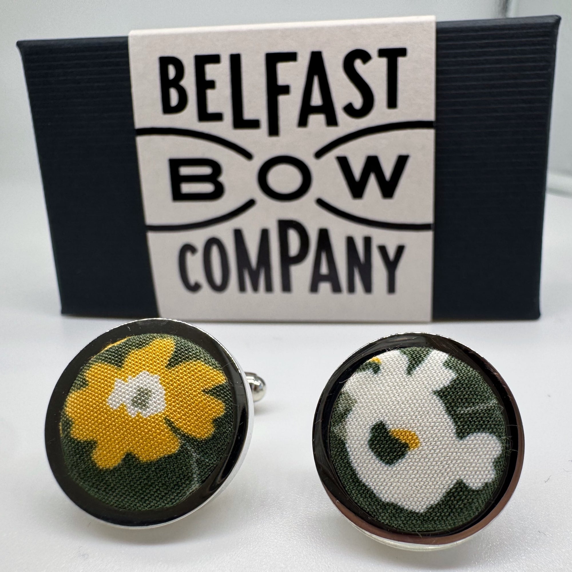 Boho Bloom Cufflinks in Dark Olive Green Floral