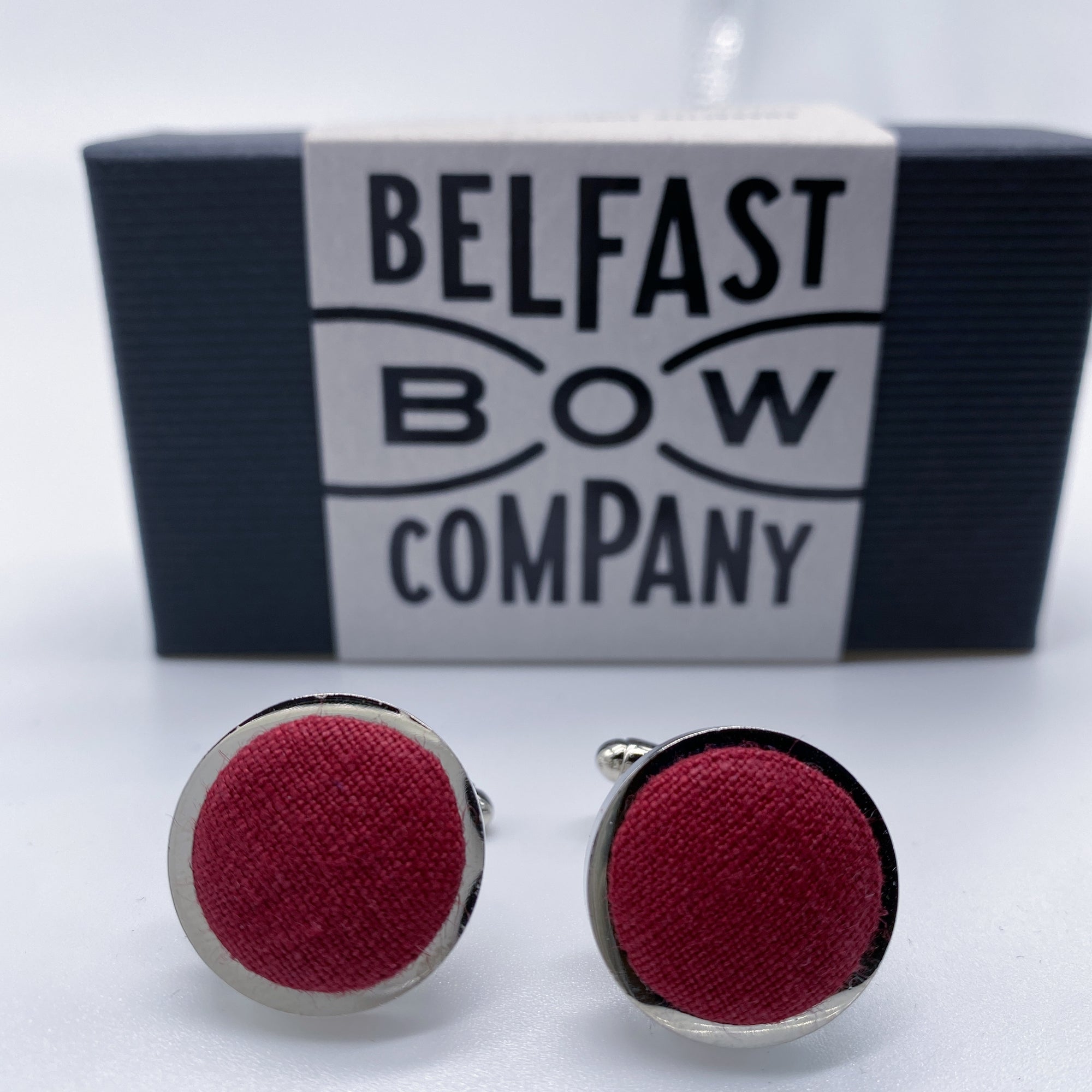 Cherry Red Cufflinks in Irish Linen