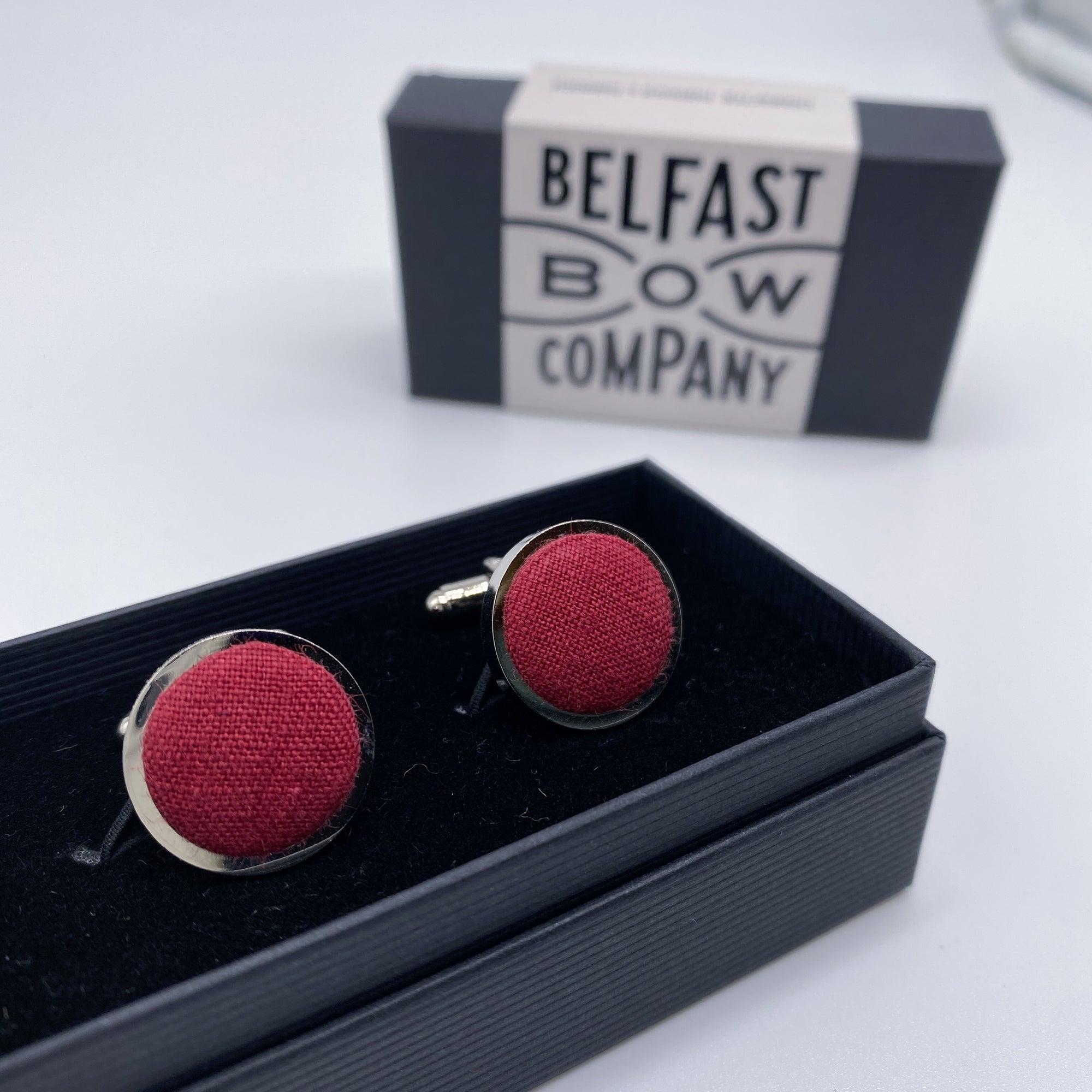 Cherry Red Cufflinks in Irish Linen