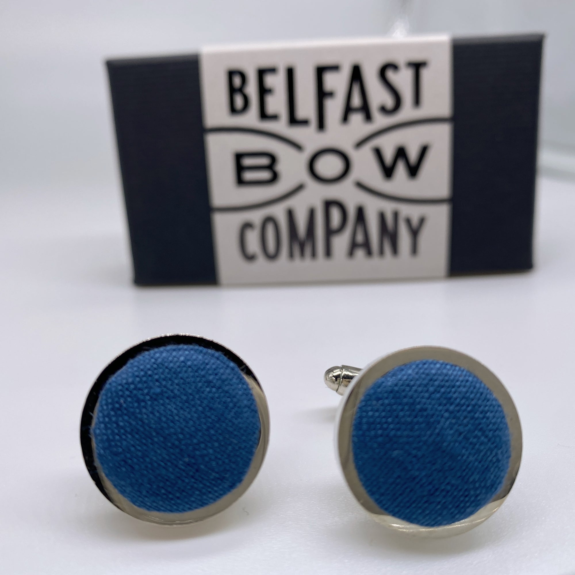 Peacock Blue Cufflinks in Irish Linen by the Belfast Bow Company