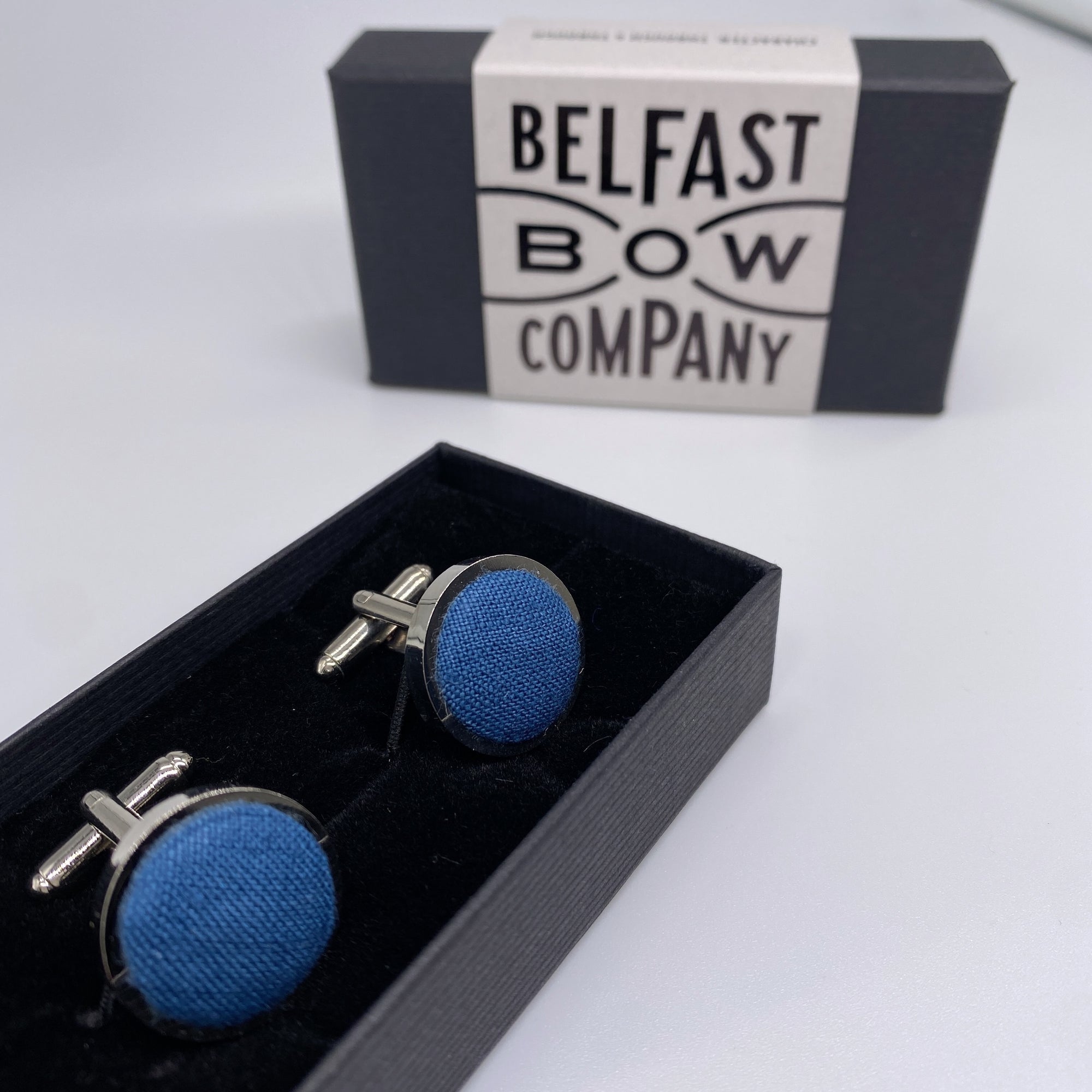 Peacock Blue Cufflinks in Irish Linen