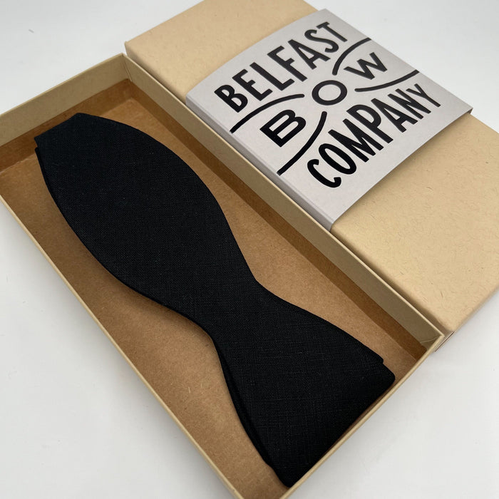 Black Self-Tie Bow Tie in Irish Linen by the Belfast Bow Company