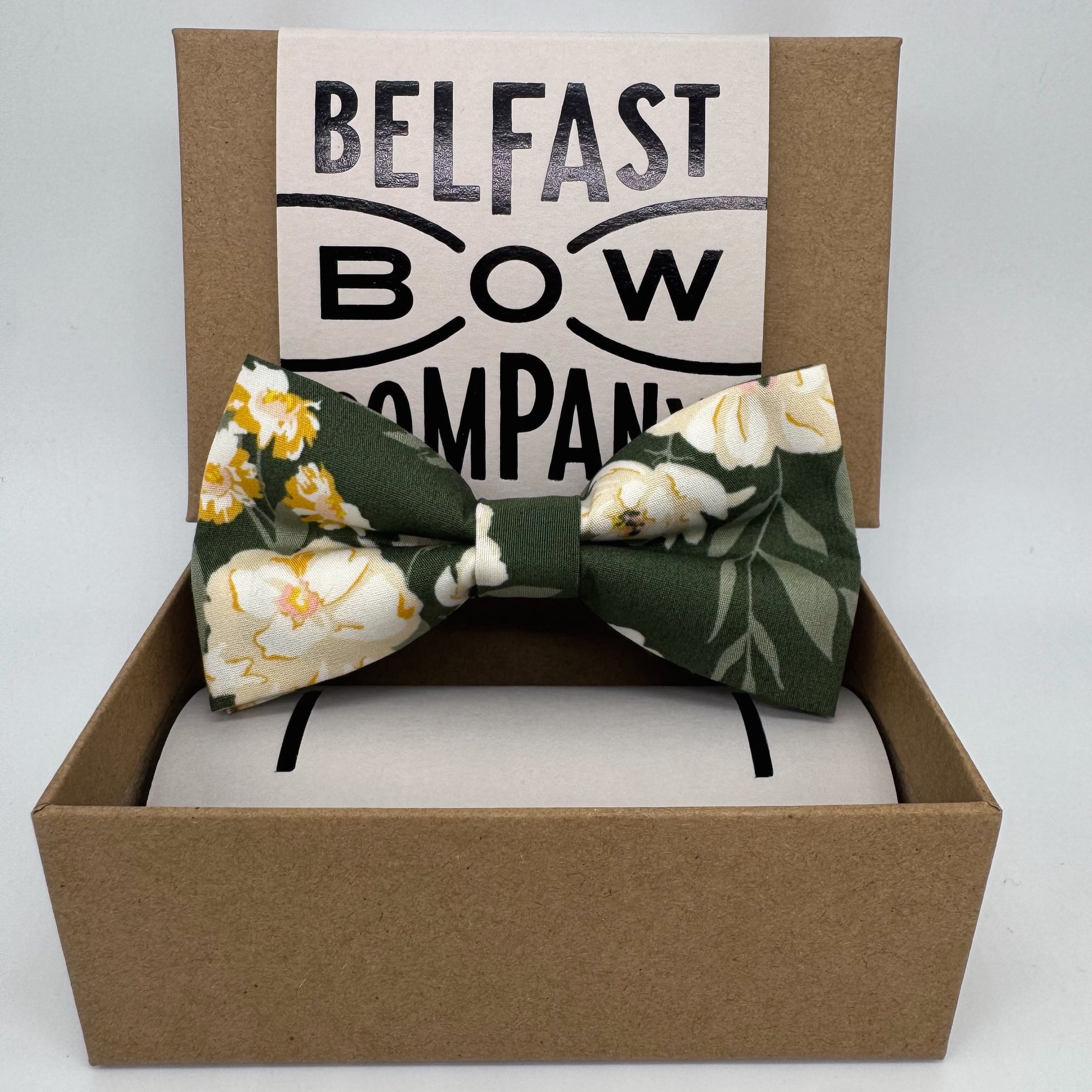 Boho Bloom Bow Tie in Dark Olive Green Floral