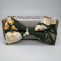 Olive Green Floral Bow Tie handmade by the Belfast Bow Company