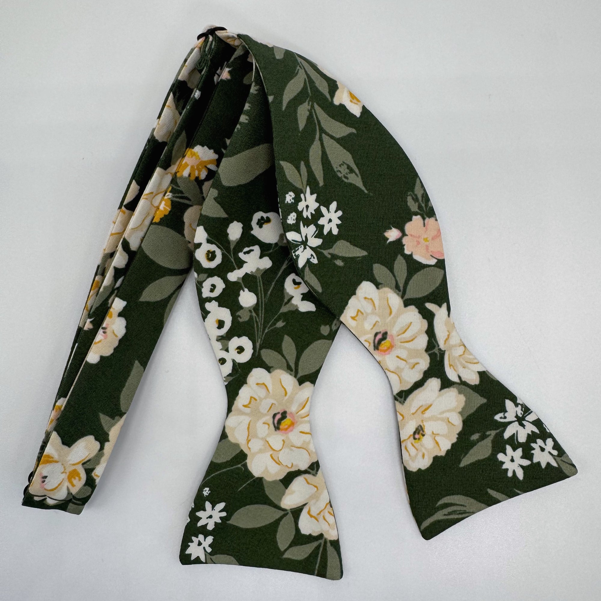 Boho Bloom Bow Tie in Dark Olive Green Floral